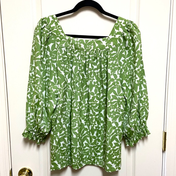 LC Lauren Conrad Green Floral Peasant Cottagecore Large Top Puff Sleeve - Picture 5 of 8